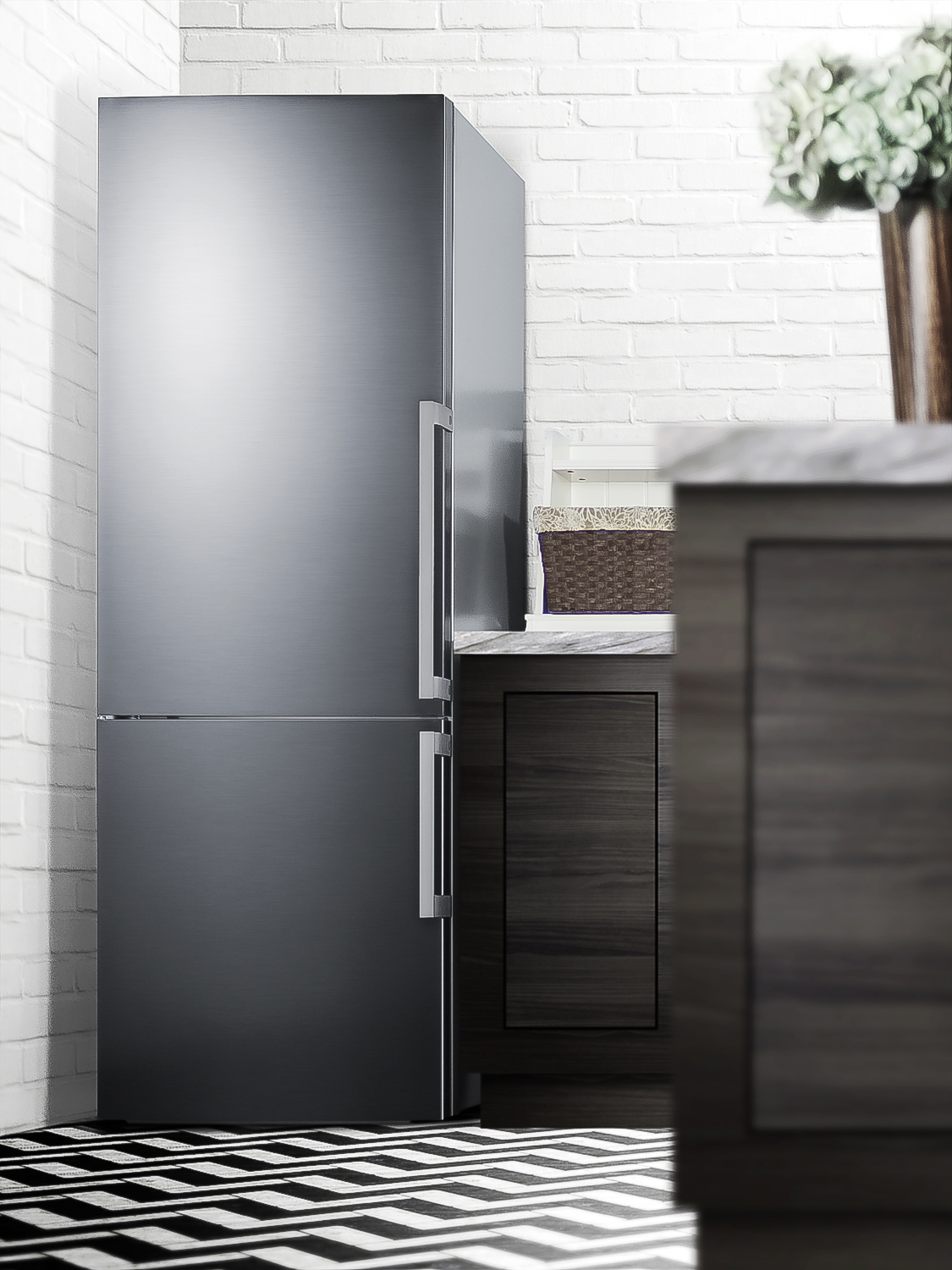 Frost-free ENERGY STAR certified bottom freezer refrigerator in stainless steel with digital controls and a left hand door swing